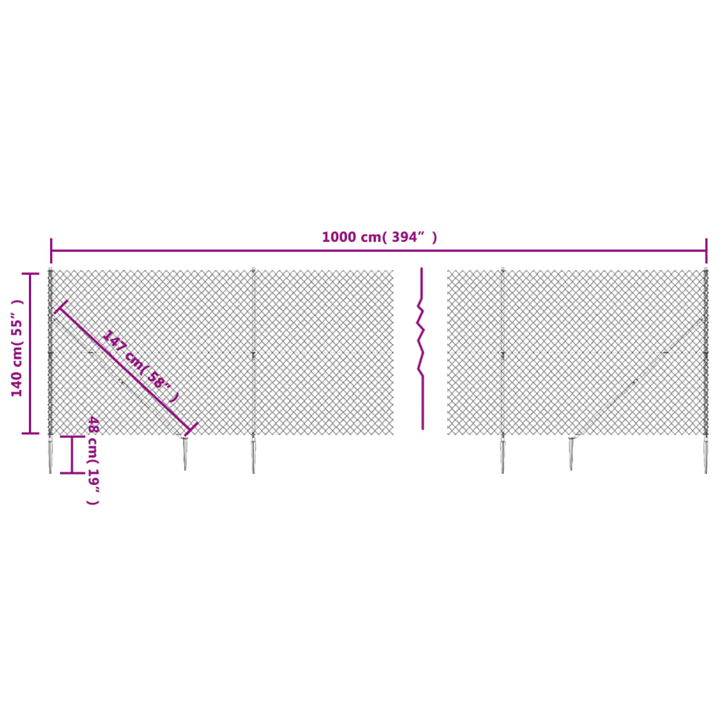 Chain Link Fence With Spike Anchors Green 1.4X10 M