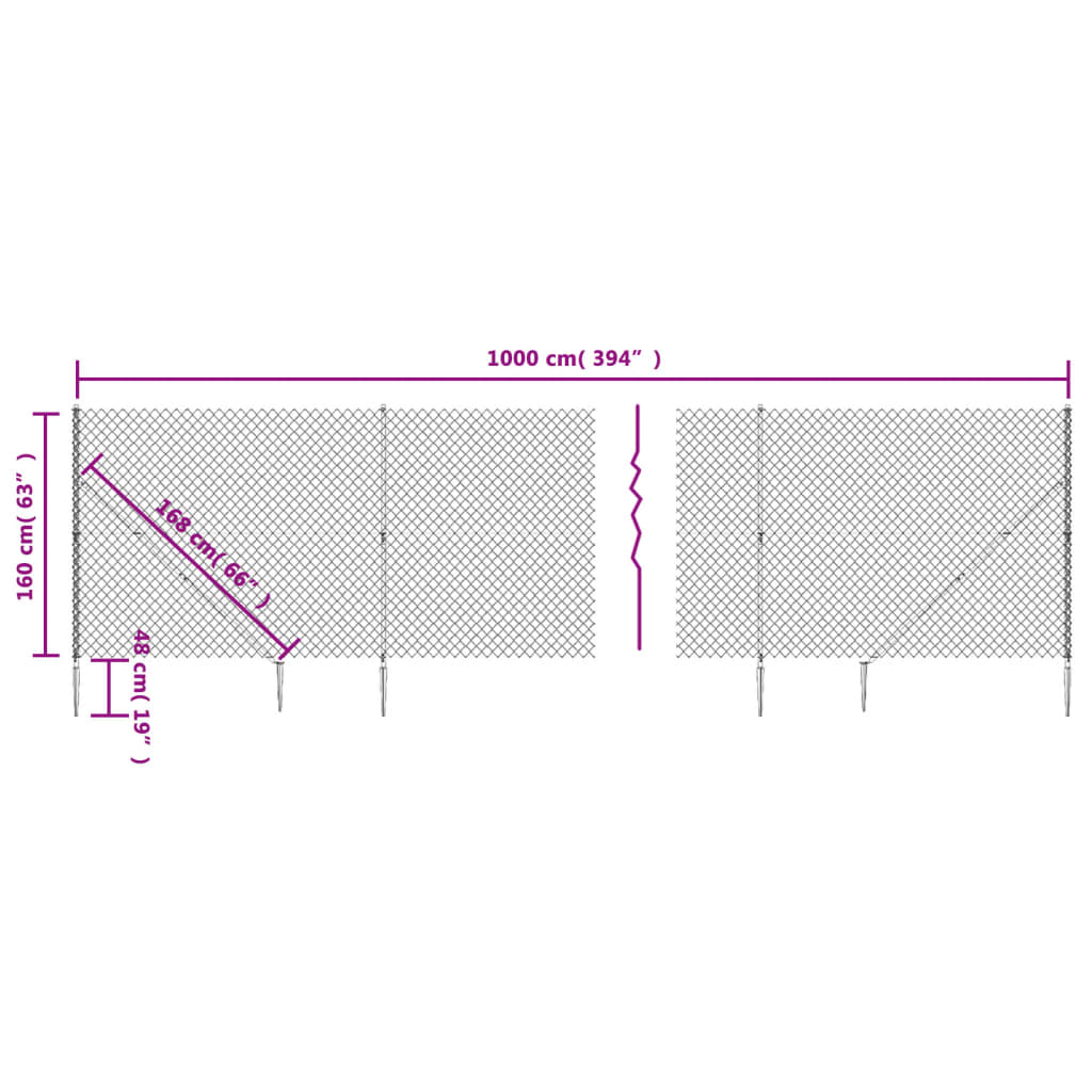 Chain Link Fence With Spike Anchors Green 1.6X10 M