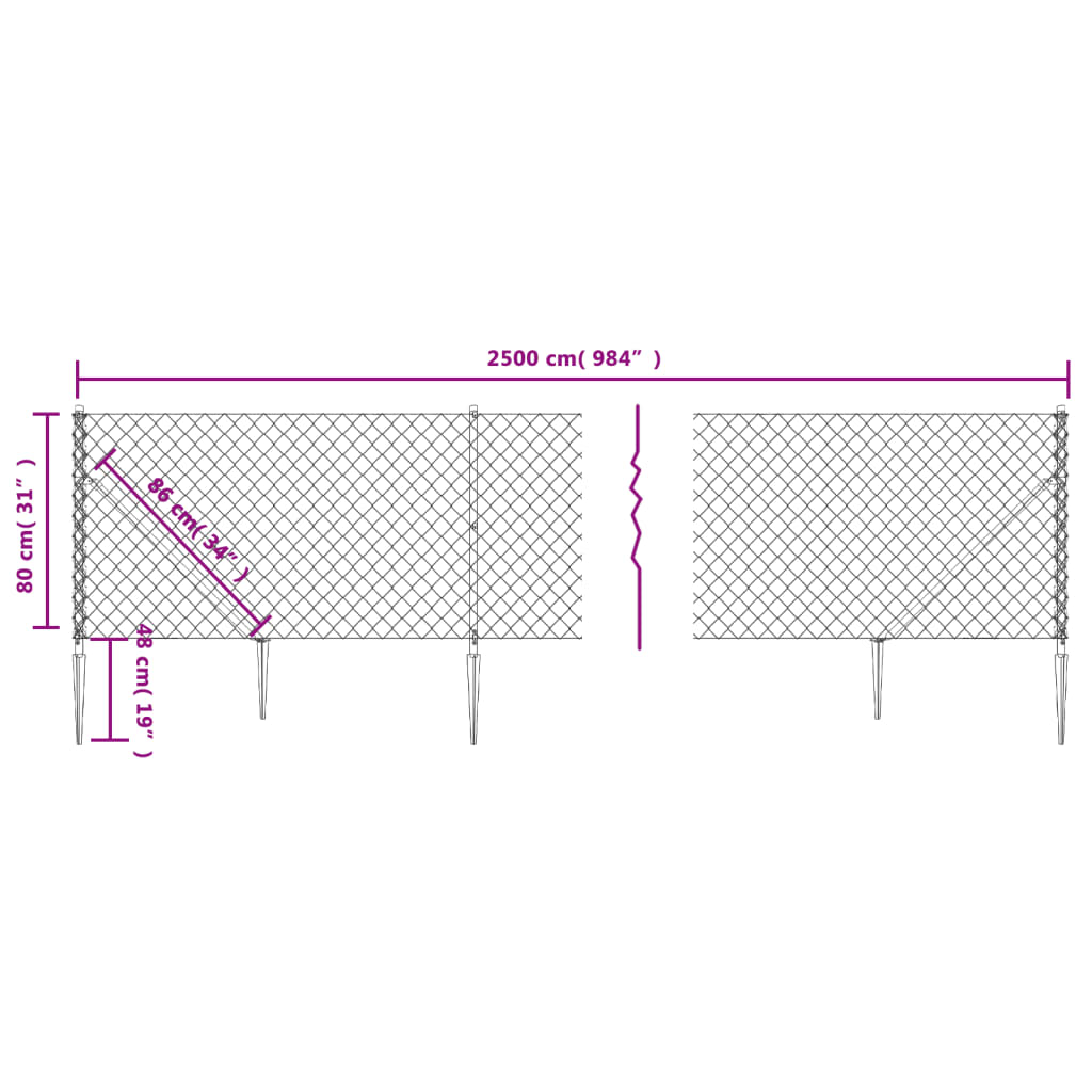 Chain Link Fence With Spike Anchors Green 0.8X25 M