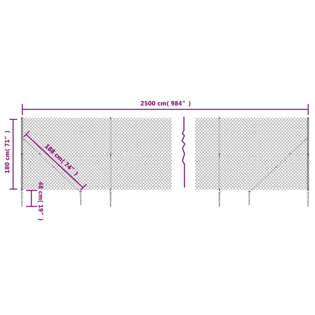 Chain Link Fence With Spike Anchors Green 1.8X25 M