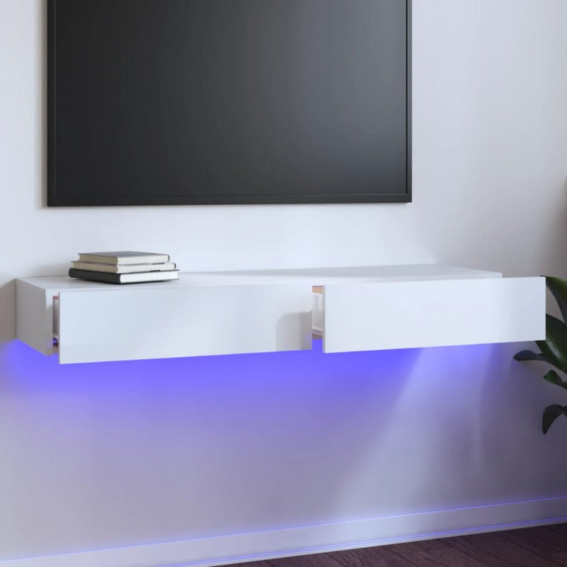 Tv Cabinet With Led Lights High Gloss White 120X35x15.5 Cm