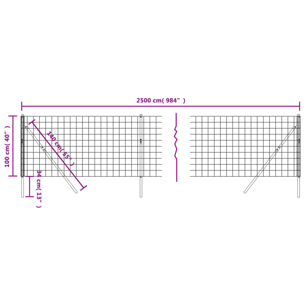 Wire Mesh Fence Anthracite 1X25 Galvanised Steel