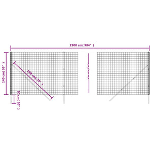 Wire Mesh Fence Anthracite 1.4X25 Galvanised Steel