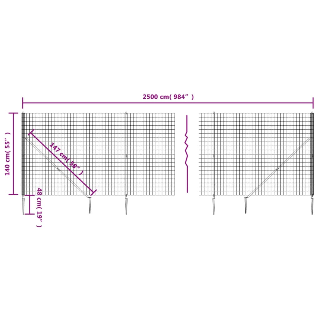 Wire Mesh Fence With Spike Anchors Anthracite 1.4X25