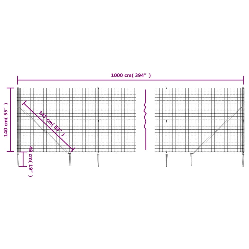 Wire Mesh Fence With Spike Anchors Anthracite 1.4X10