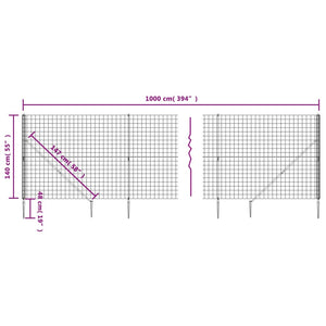 Wire Mesh Fence With Spike Anchors Anthracite 1.4X10