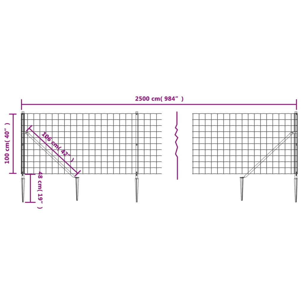 Wire Mesh Fence With Spike Anchors Anthracite 1X25