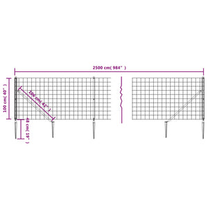 Wire Mesh Fence With Spike Anchors Anthracite 1X25