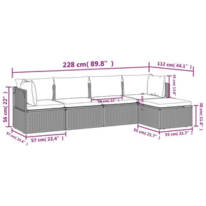 5 Piece Garden Lounge Set With Cushions Grey Poly Rattan