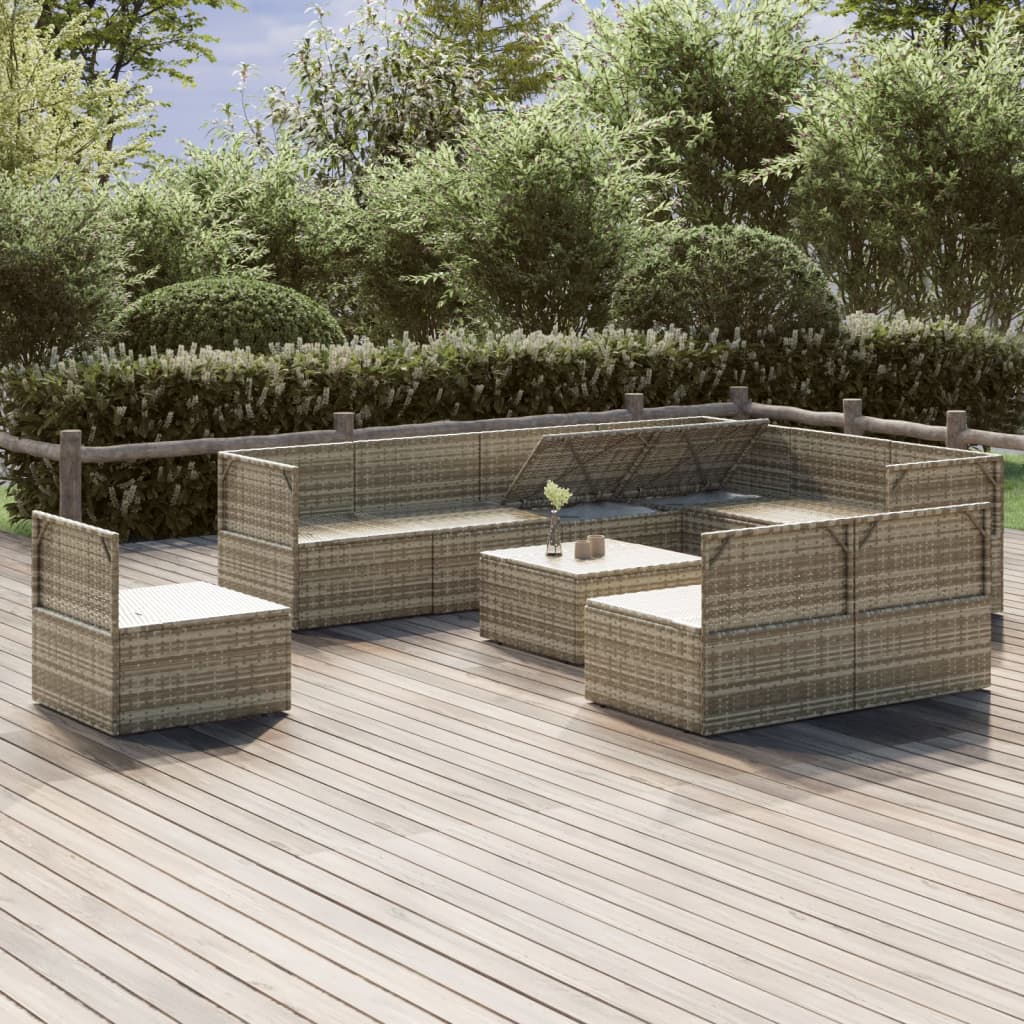 10 Piece Garden Lounge Set With Cushions Grey Poly Rattan