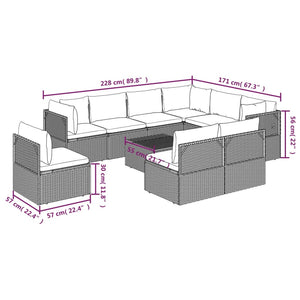 10 Piece Garden Lounge Set With Cushions Grey Poly Rattan