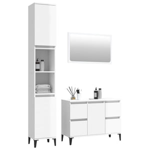 3 Piece Bathroom Furniture Set High Gloss White Engineered Wood