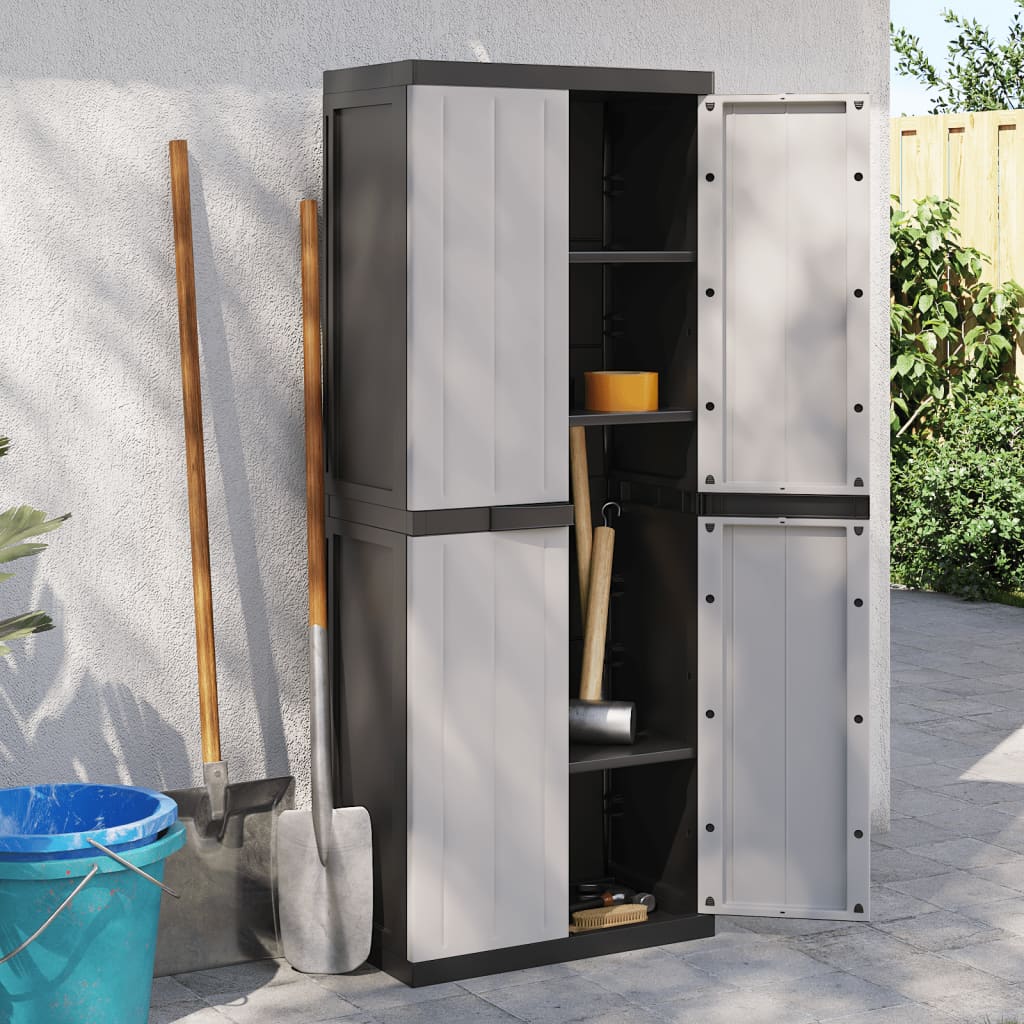 Outdoor Storage Cabinet Grey And Black 65X37x165 Cm Pp