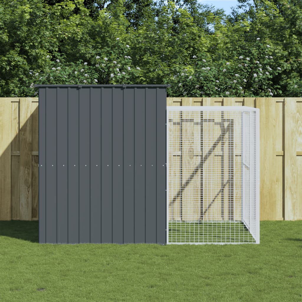 Dog House With Run Anthracite 214X253x181 Cm Galvanised Steel