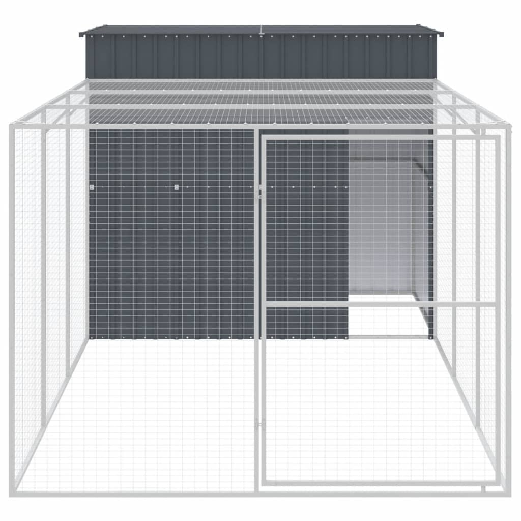 Dog House With Run Anthracite 214X457x181 Cm Galvanised Steel