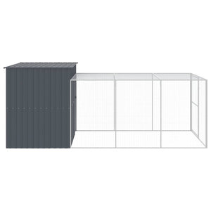 Dog House With Run Anthracite 214X457x181 Cm Galvanised Steel