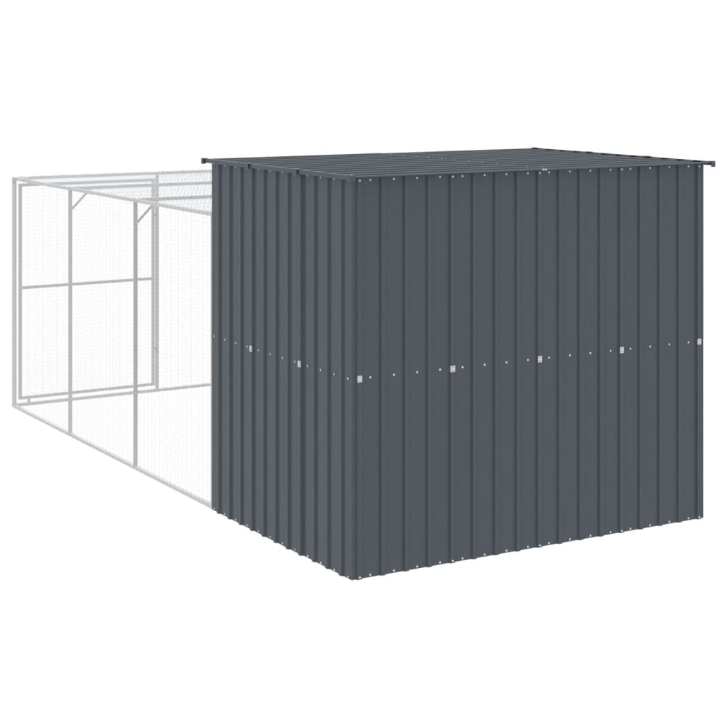 Dog House With Run Anthracite 214X457x181 Cm Galvanised Steel