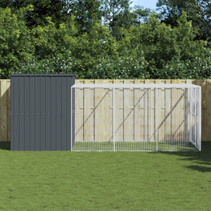 Dog House With Run Anthracite 214X457x181 Cm Galvanised Steel