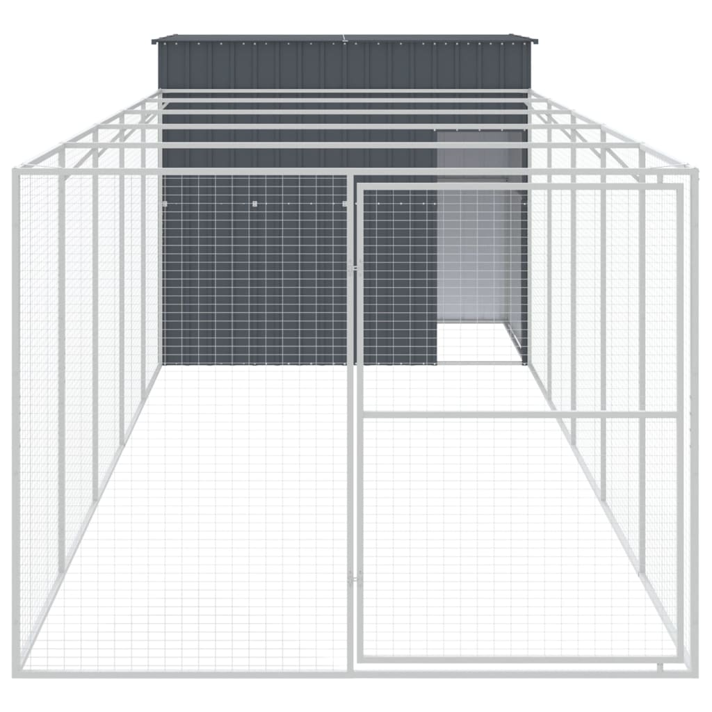 Dog House With Run Anthracite 214X661x181 Cm Galvanised Steel