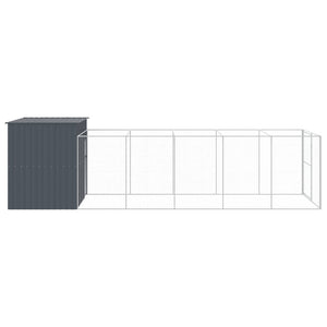 Dog House With Run Anthracite 214X661x181 Cm Galvanised Steel