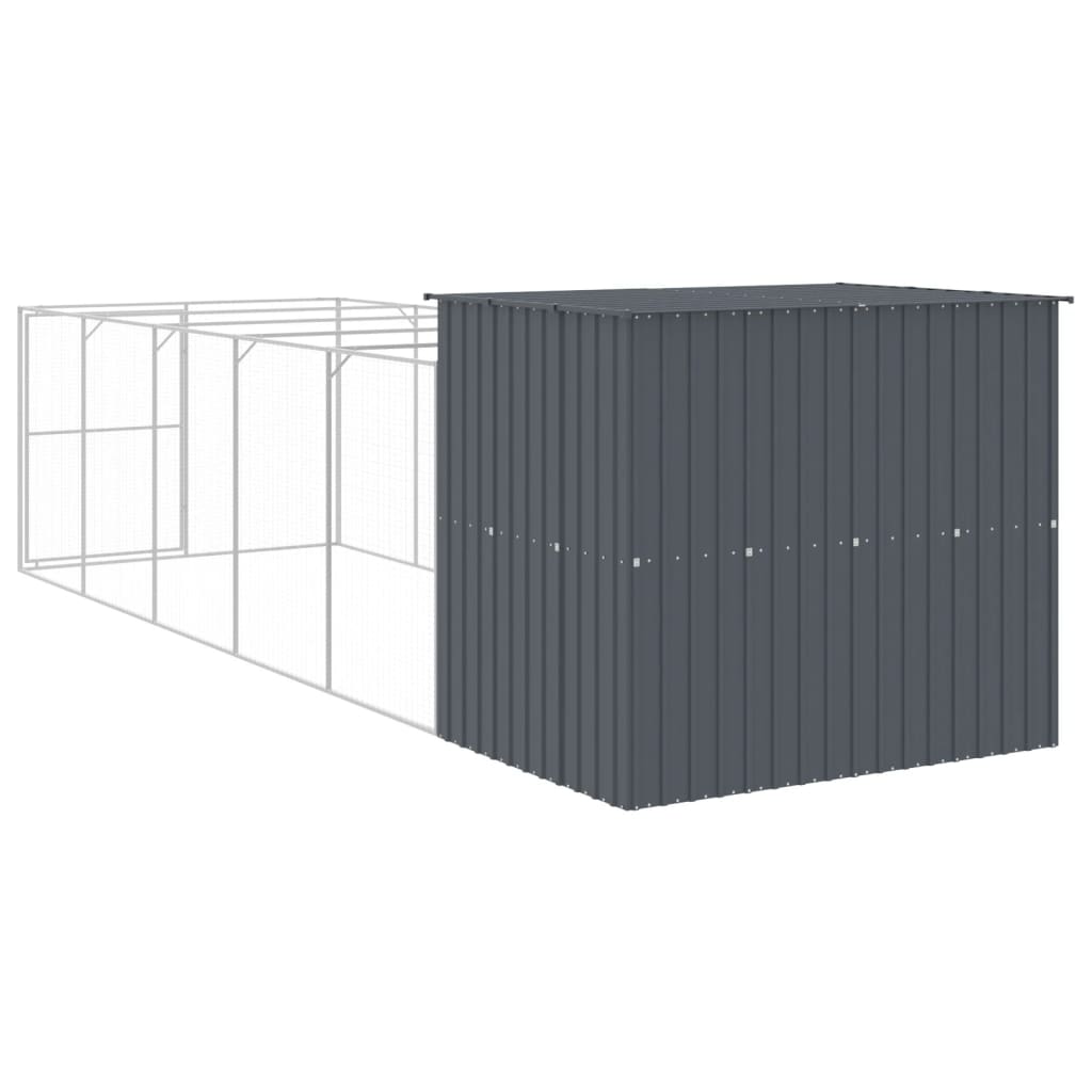 Dog House With Run Anthracite 214X661x181 Cm Galvanised Steel