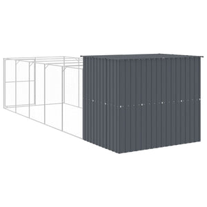 Dog House With Run Anthracite 214X661x181 Cm Galvanised Steel