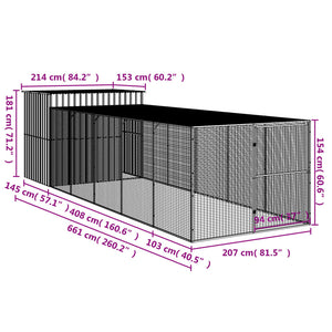 Dog House With Run Anthracite 214X661x181 Cm Galvanised Steel