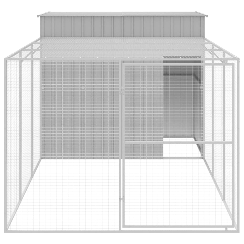 Dog House With Run Light Grey 214X457x181 Cm Galvanised Steel