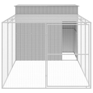 Dog House With Run Light Grey 214X457x181 Cm Galvanised Steel