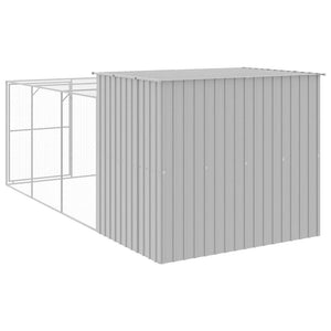 Dog House With Run Light Grey 214X457x181 Cm Galvanised Steel