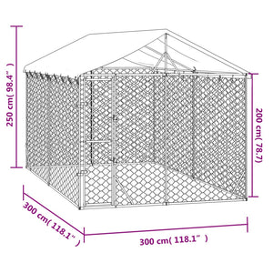 Outdoor Dog Kennel With Roof Silver 3X3x2.5 M Galvanised Steel