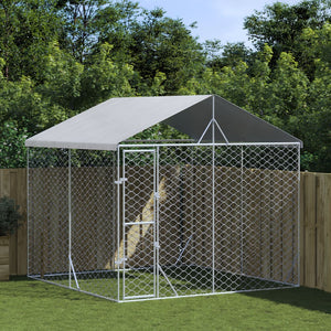 Outdoor Dog Kennel With Roof Silver 3X3x2.5 M Galvanised Steel