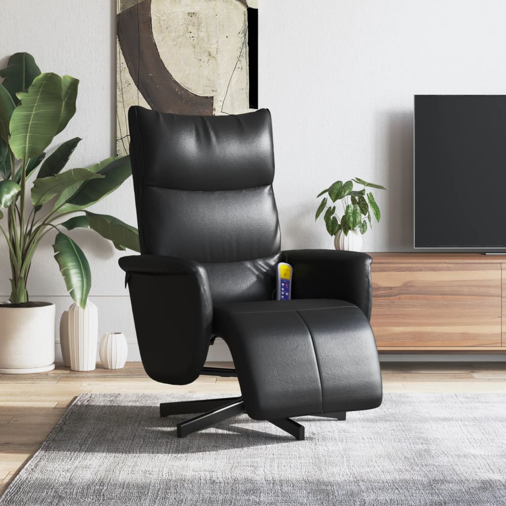 Massage Recliner Chair With Footrest Black Faux Leather