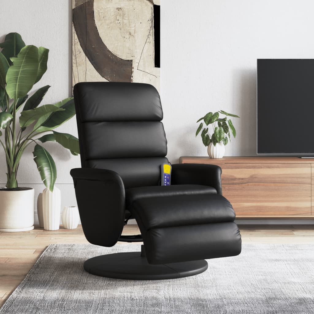 Massage Recliner Chair With Footrest Black Faux Leather