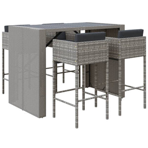 5 Piece Garden Bar Set With Cushions Grey Poly Rattan