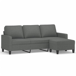 3-Seater Sofa With Footstool Dark Grey 180 Cm Fabric