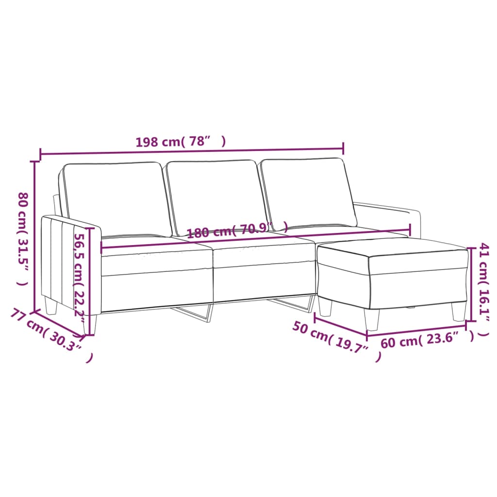 3-Seater Sofa With Footstool Dark Grey 180 Cm Fabric