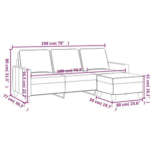 3-Seater Sofa With Footstool Dark Grey 180 Cm Fabric