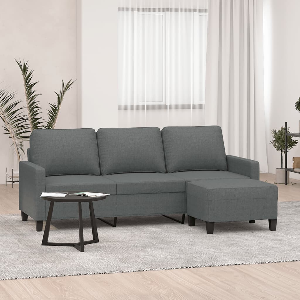 3-Seater Sofa With Footstool Dark Grey 180 Cm Fabric