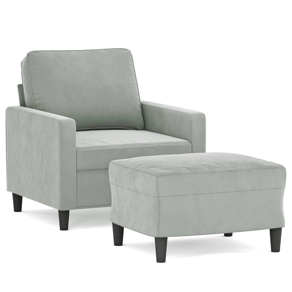 Sofa Chair With Footstool Light Grey 60 Cm Velvet