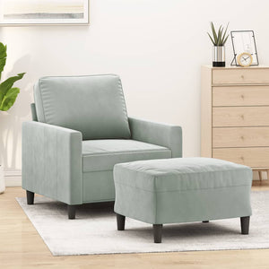 Sofa Chair With Footstool Light Grey 60 Cm Velvet