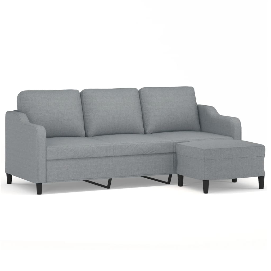 3-Seater Sofa With Footstool Light Grey 180 Cm Fabric