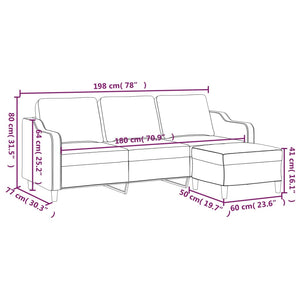 3-Seater Sofa With Footstool Light Grey 180 Cm Fabric