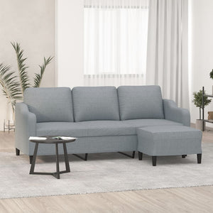 3-Seater Sofa With Footstool Light Grey 180 Cm Fabric