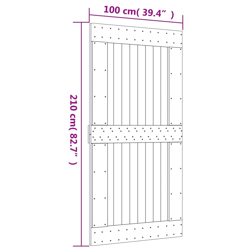 Sliding Door With Hardware Set 100X210 Cm Solid Wood Pine