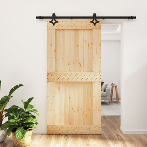 Sliding Door With Hardware Set 100X210 Cm Solid Wood Pine