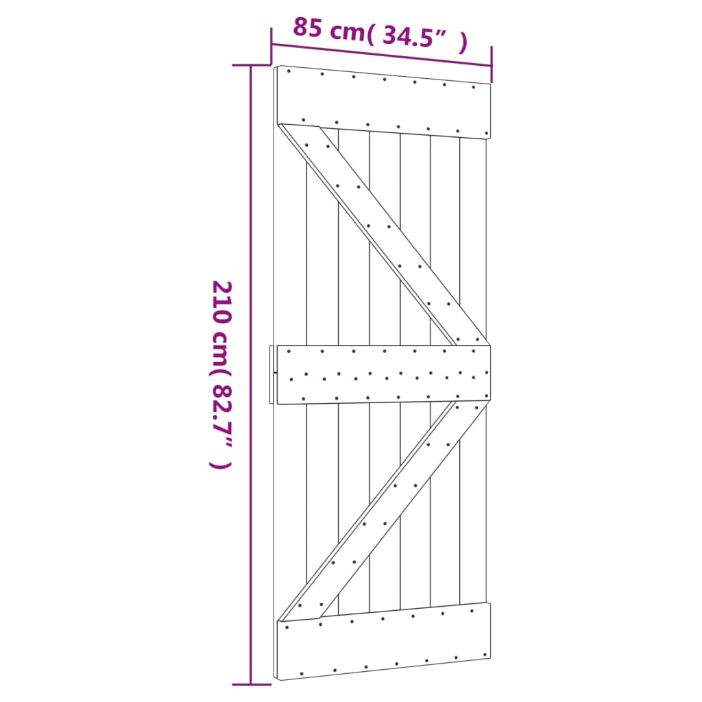 Sliding Door With Hardware Set 85X210 Cm Solid Wood Pine