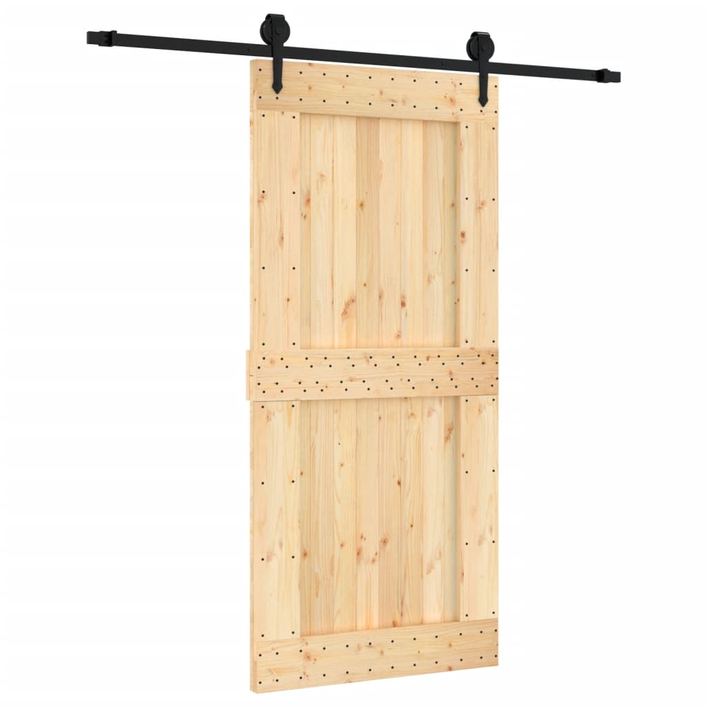 Sliding Door With Hardware Set 95X210 Cm Solid Wood Pine