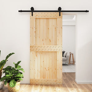 Sliding Door With Hardware Set 95X210 Cm Solid Wood Pine