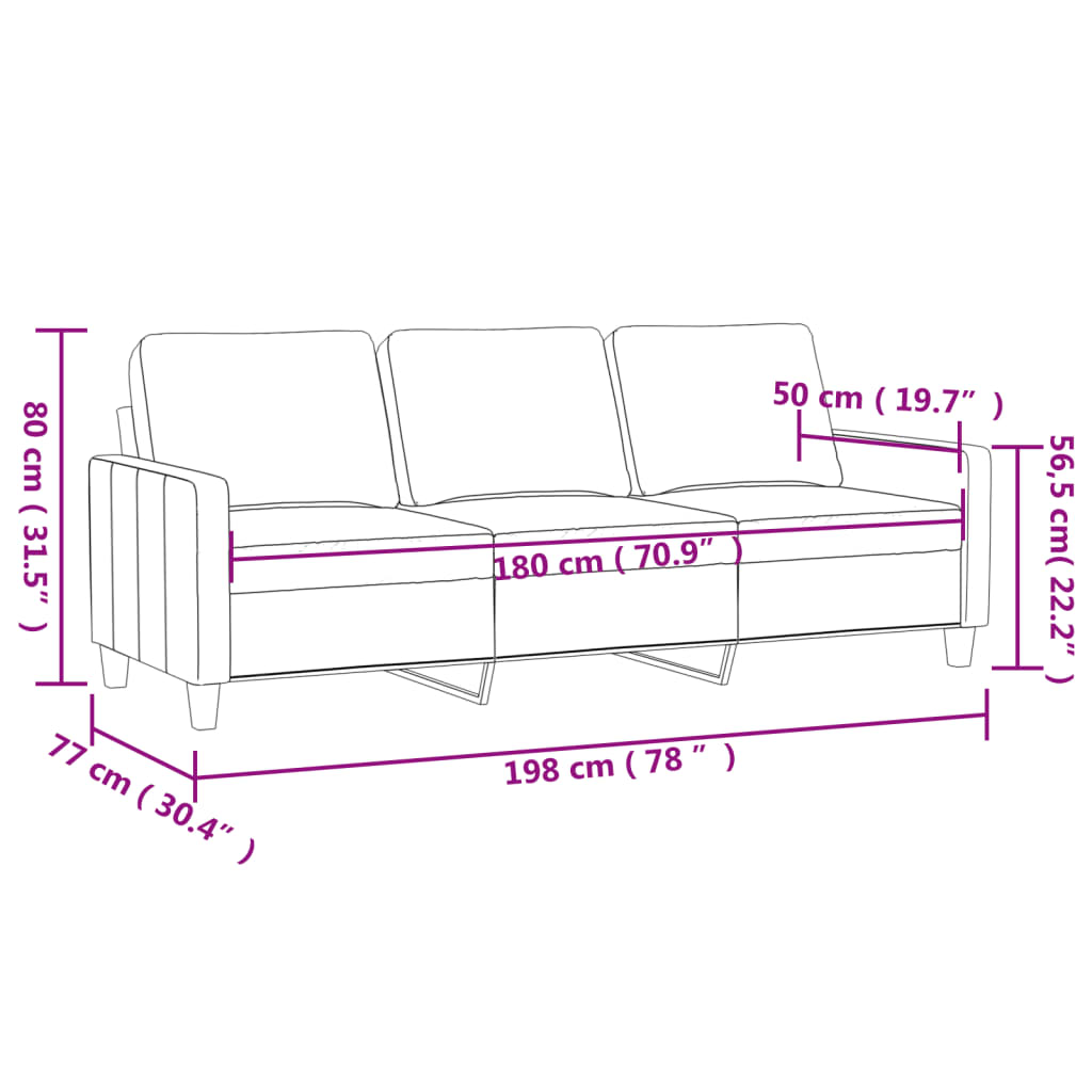 3-Seater Sofa Light Grey 180 Cm Fabric